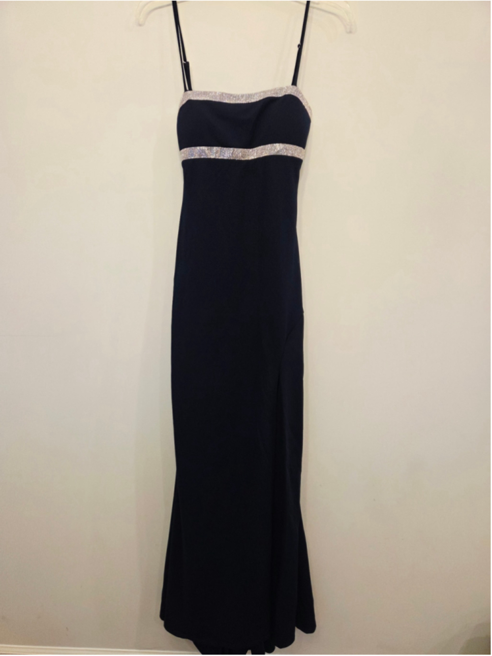 Jump Apparel navy formal Dress with clear Rhinestone